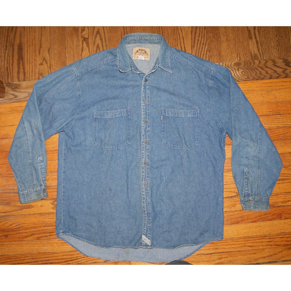 Levi's Denim Long Sleeve Metal Buttons Shirt Mens XL Blue Denim Vintage *READ - Picture 1 of 11